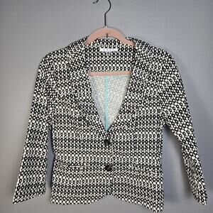 Cabi Du Jour Jacket Cropped Womens Sz 6 3/4 Sleeve Black Collar‎ Two Button